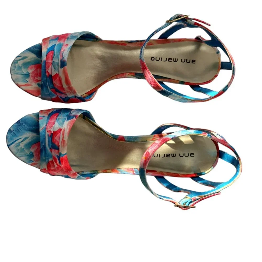 New Ann Marino Blue and Pink Floral Strappy Sandals SZ 8.5  Vintage - Picture 2 of 6